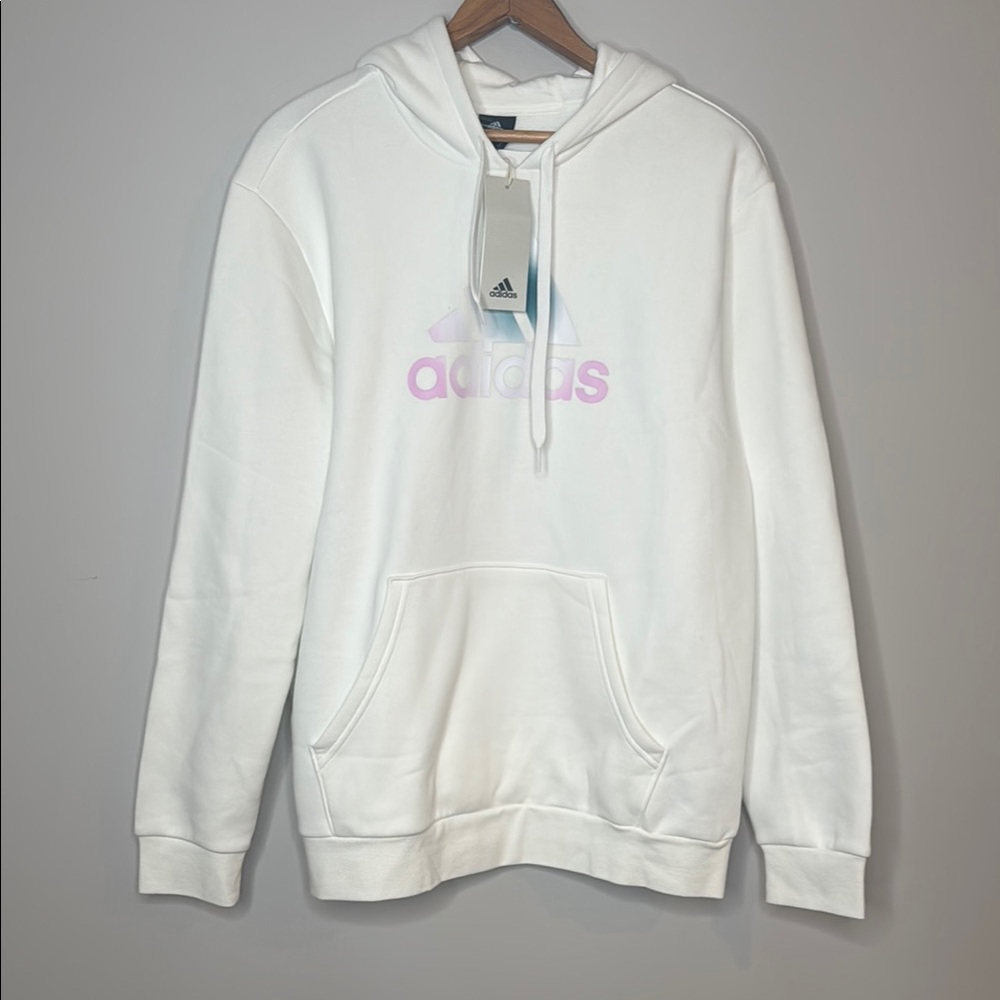 Adidas White Hoodie with Light Pink Logo